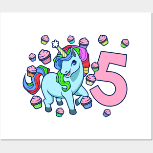 I am 5 with unicorn - girl birthday 5 years old Posters and Art